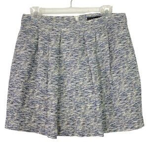 Zara Boucle Textured Mini Skirt Womens Size Medium Blue Cream Pockets Lined